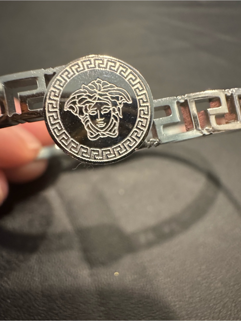 Silver-Tone Medusa inspired  Bangle  with Greek Key Motif